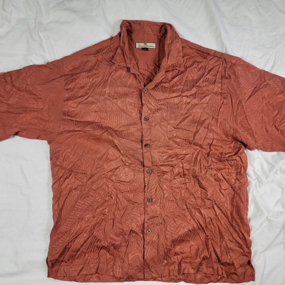 Tommy Bahama Mens XL Rust Red Silk Short Sleeve Button Up Shirt Party Casual